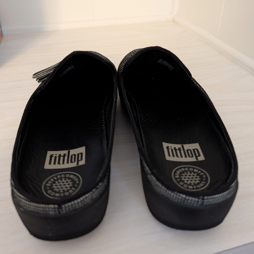 FitFlop SuperSkater Silver Suede Houndtooth Mules Size 9 - Picture 4 of 13